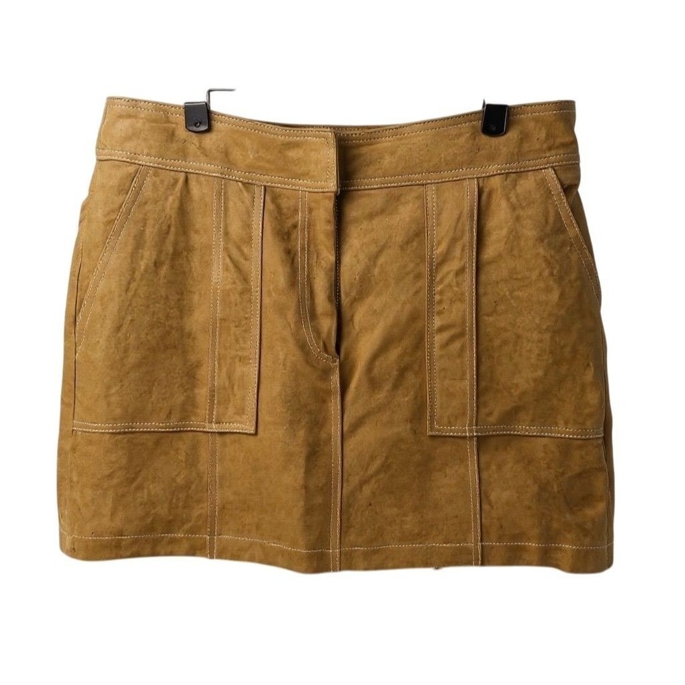 NEW Le' AL.X Women's Camel Suede Leather Mini Skirt Size L Casual Solid Brown